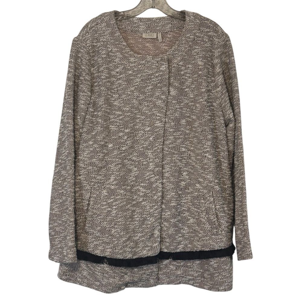 Lori Goldstein LOGO Boucle Textured Coatigan w Contrast Fringe XL